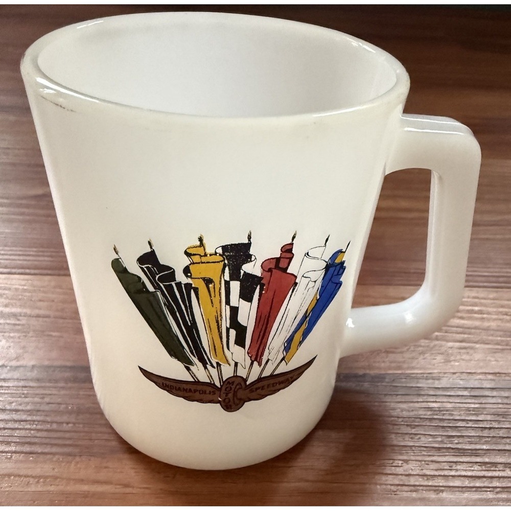 Vtg FEDERAL Coffee Mug Indianapolis Motor Speedway Indy 500 Raceway Milk Glass